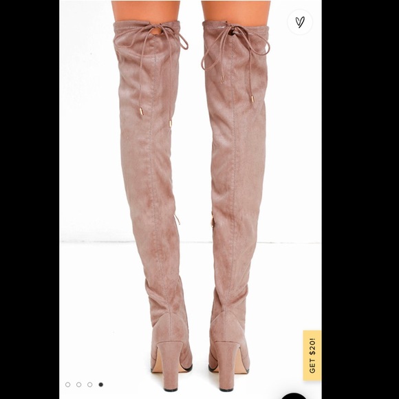 Khaki Suede Over the Knees Boots - Picture 2 of 2